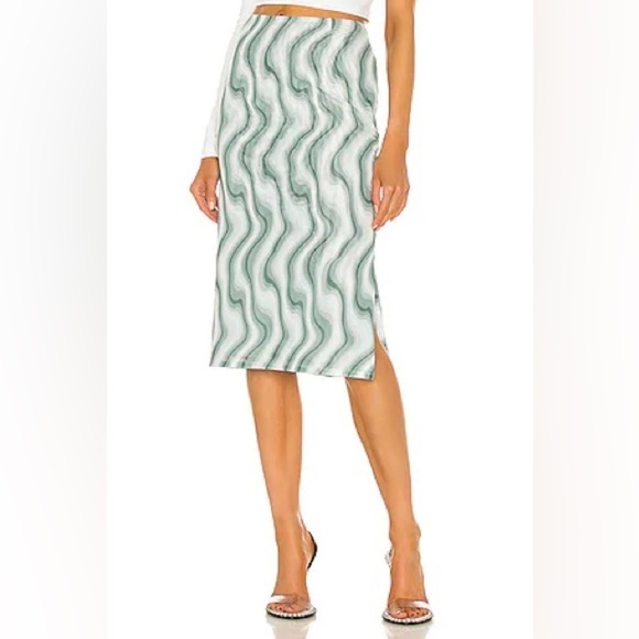 Reformation Miaou Moni Green and White Midi skirt Sz Small-Medium - Picture 1 of 7